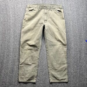 Dickies Carpenter Pants Mens 38x30 Green Canvas Duck Workwear Distressed Paint